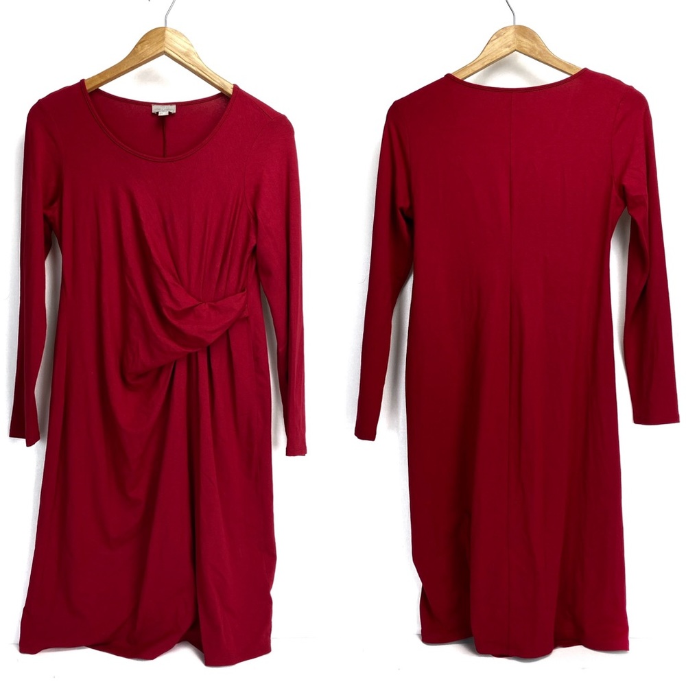 J Jill Red Faux Wrap Draped Stretch Dress